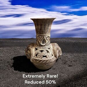 Vintage Large Decorative Earthenware Vase With Elephant Design, Chinoiserie Chic